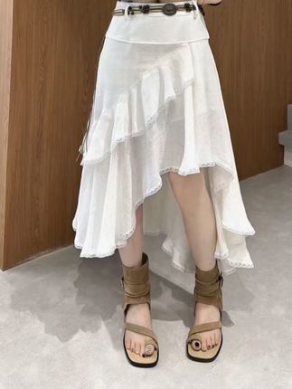 设计感不规则蕾丝花边半身裙女夏季新款时尚松紧腰显瘦a字长裙#气质#百搭#时尚#新款#高级
