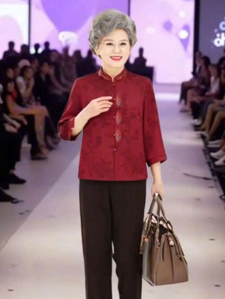 老年人衬衫女奶奶小衫七分袖上衣喜婆婆妈妈喜庆开衫妈妈秋装