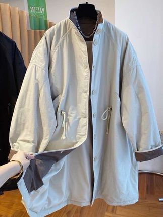 韩版高端气质欧货立领轻薄棉服女冬季中长款宽松夹棉风衣#外套穿搭 #中长款夹棉外套 #韩系穿搭 #春秋穿搭 #风衣穿搭