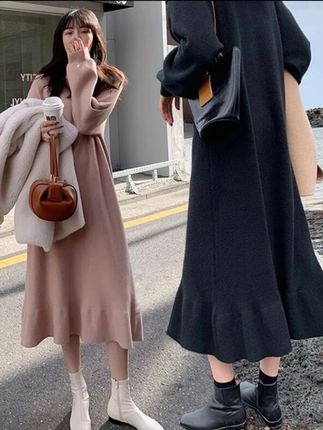 秋冬大码毛衣宽松遮肚子加厚内搭荷叶边裙长款鱼尾裙#女装 #穿搭技巧 #优雅气质 #减龄气质