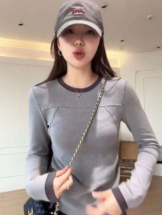 秋季简约百搭圆领收腰显瘦打底衫C6370#爆款热卖中 #秋季穿搭 #高级感穿搭