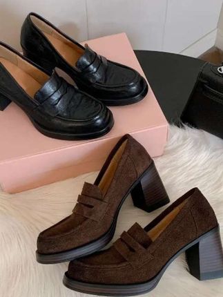 牛皮版~逆天大长腿~粗跟手抓皮百搭复古高级感一蹬单鞋乐福鞋女#时尚美鞋 #乐福鞋 #单鞋天 #上脚舒适 #鞋子控