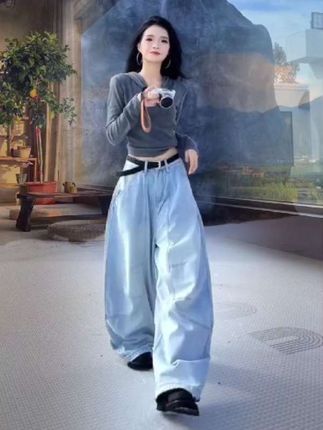 爆款宽松牛仔裤女2025年秋冬新款时尚帅气粉色女裤长裤子#春秋穿搭 #穿搭分享 #穿搭搭配 #牛仔裤 #酷女孩穿搭