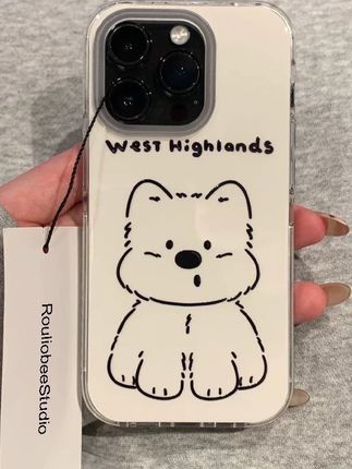 #爱了爱了 #今日分享 #手机壳软乎乎 线条乖乖西高地适用iPhone16/15大孔手机壳华为vivo小米oppo