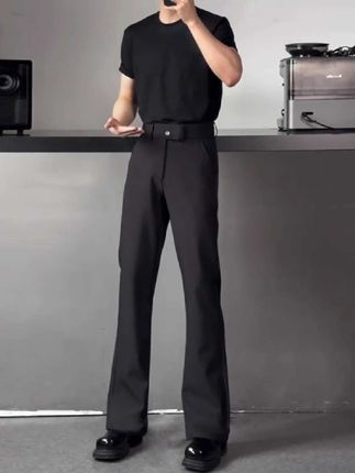 cleanfit黑色弯刀西裤男夏季薄款冰丝裤子美式修身显瘦直筒微喇裤#新款分享