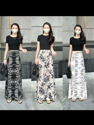 【CC】夏季新款复古气质百搭显瘦高腰A字半身长裙