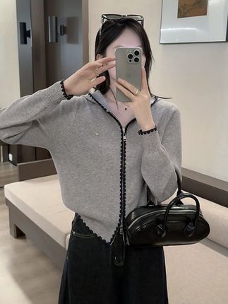连帽拉链撞色针织开衫女秋冬韩范设计感宽松显瘦软糯百搭上衣P58#今日穿搭 #百搭显瘦 #上衣穿搭 #懒人必备 #减龄气质