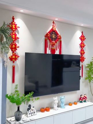 桃木中国结三件套,挂在客厅,好看喜庆寓意又好#中国结三件套#中国结挂件 #喜庆挂件