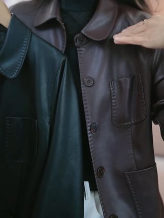 2025春秋新款时尚休闲翻领气质皮衣外套女