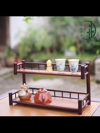 #楠竹壶架 #茶具储物架 #中式复古杯架 #茶室架子 #置物架 「候月」楠竹壶架杯架茶室中式复古茶道主人杯竹制茶具储物架