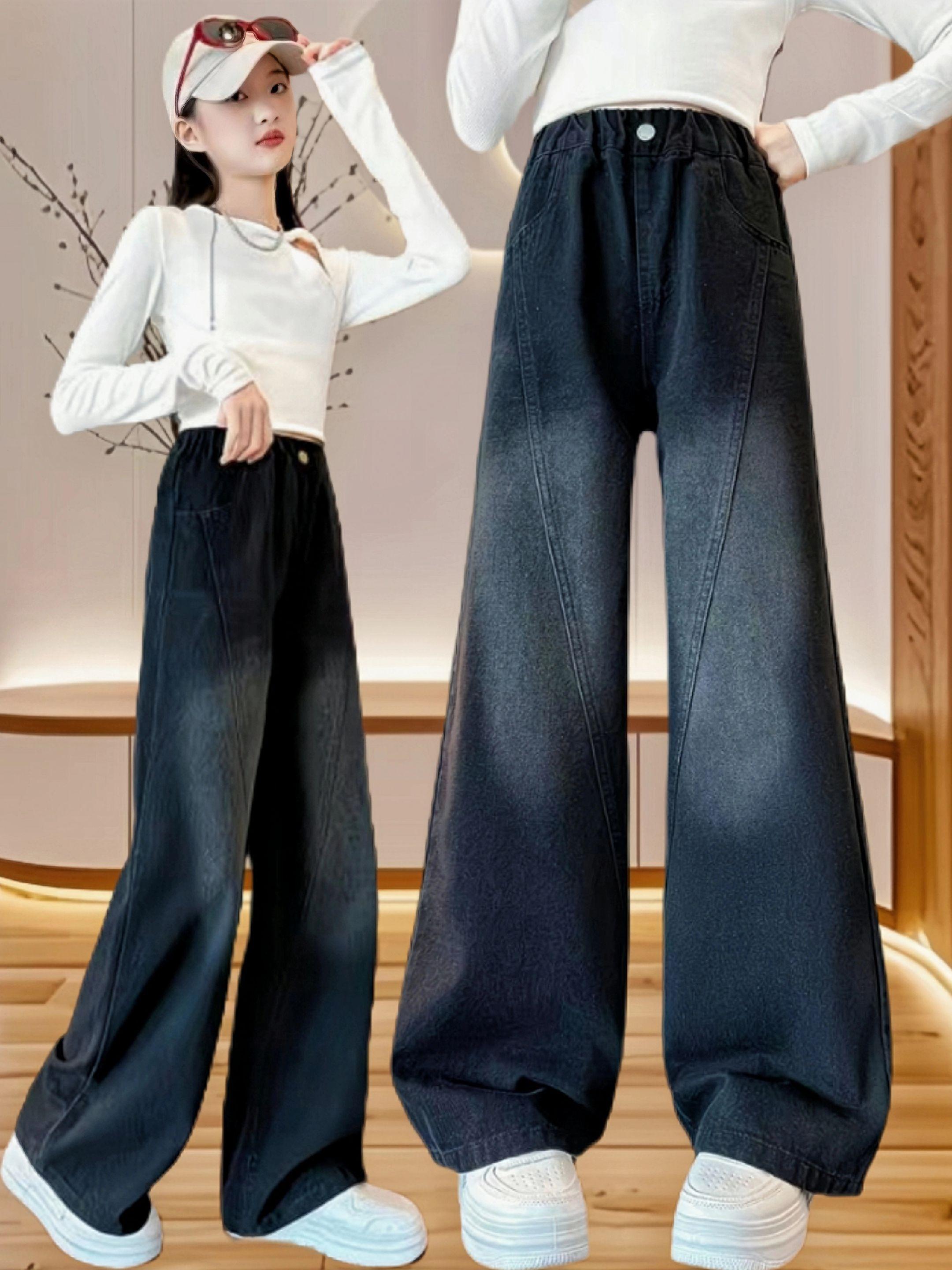 女童牛仔阔腿裤。🔥2025女童穿搭新天花板!这款黑色渐变阔腿牛仔裤也太绝了吧!中大童宝贝穿秒变时尚潮娃,宽松直筒版型巨显腿长还藏肉,牛仔质感高级又百搭,不管是搭简约白T还是个性上衣都超有范儿~宝妈们快给你家小公主安排上,走在校园里绝对是吸睛王者#女童时尚穿搭 #中大童牛仔裤 #2025童装新款 #女童阔腿裤 #潮娃穿搭指南