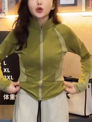 拼接立领拉链外套2025春季新款柔软亲肤修身显瘦立领开衫显瘦