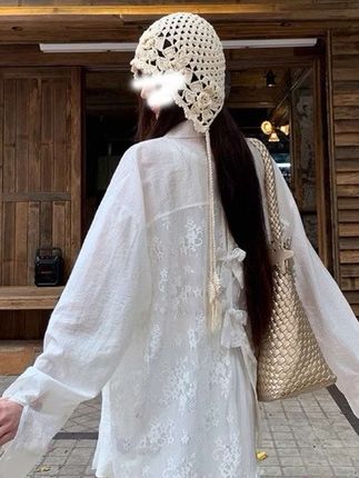 白色衬衫女2025新款爆款外套法式上衣气质防晒蕾丝长袖温柔风衬衣#衬衫#外套#衬衣#防晒衣#上衣