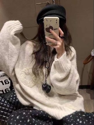 韩版甜美蕾丝花边蝴蝶结拼接毛衣女秋冬新款别致设计感针织衫上衣#针织毛衣 #韩系穿搭 #拼接毛衣 #甜美穿搭 #显瘦