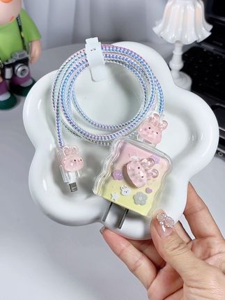 干净清纯的透粉兔#数据线保护套 防折断 苹果原装20瓦硅胶软壳#充电器保护套 苹果17/16/15/14/13#数据线防折断 清纯可爱#少女风 #大学生必备好物