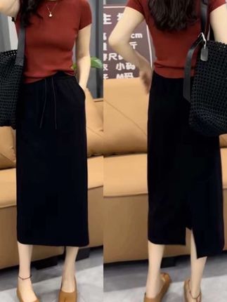 #日常分享 #同款 显瘦高级感半身裙黑色松紧腰弹力舒适柔软垂感新款大码胖妹妹遮肉