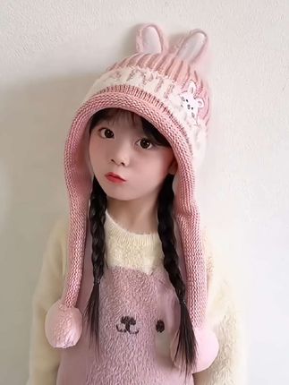 #儿童防风护耳帽#针织毛线帽 #卡通可爱帽子#保暖舒服#加厚保暖帽子