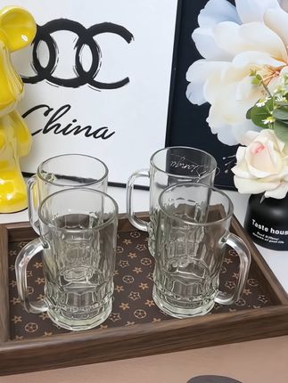 【4只装】啤酒杯玻璃水杯大容量大号家用玻璃杯扎啤杯加厚无铅透明#玻璃杯 #酒杯 #杯子高级感轻奢 #高硼硅玻璃