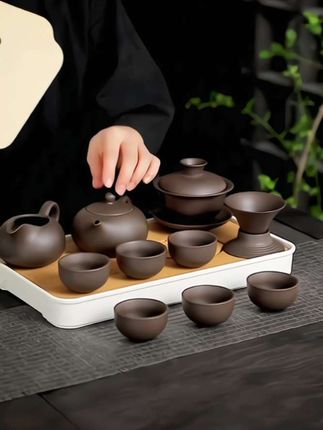 宜兴紫砂功夫茶具套装 家用整套陶瓷懒人茶壶茶杯盖碗 简约泡茶盖碗#紫砂茶具 #功夫茶具 #懒人茶具 #茶具套装 #旅行茶具