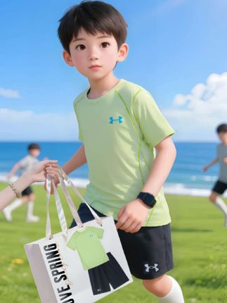 🌊 在海边草地邂逅超阳光的运动风小男孩呀~浅绿色运动 T 恤搭配黑色短裤,白袜白鞋利落清爽,拎着同款穿搭购物袋,活力满满又时尚✨ 蓝天大海当背景,把夏日户外的美好氛围直接拉满,这可爱又清新的穿搭谁看了不心动呀🥰 #我的日常穿搭合集#低饱和打开淡人一周穿搭#安德玛 #安德玛童装 #速干衣