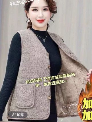 中老年妈妈加绒加厚羊羔毛马甲,好看实惠,