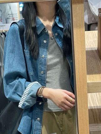 韩版复古长袖牛仔衬衫女宽松慵懒简约百搭水洗外套秋季新款潮学院#长袖牛仔衬衫#长袖牛仔衬衫外套#衬衫#牛仔外套