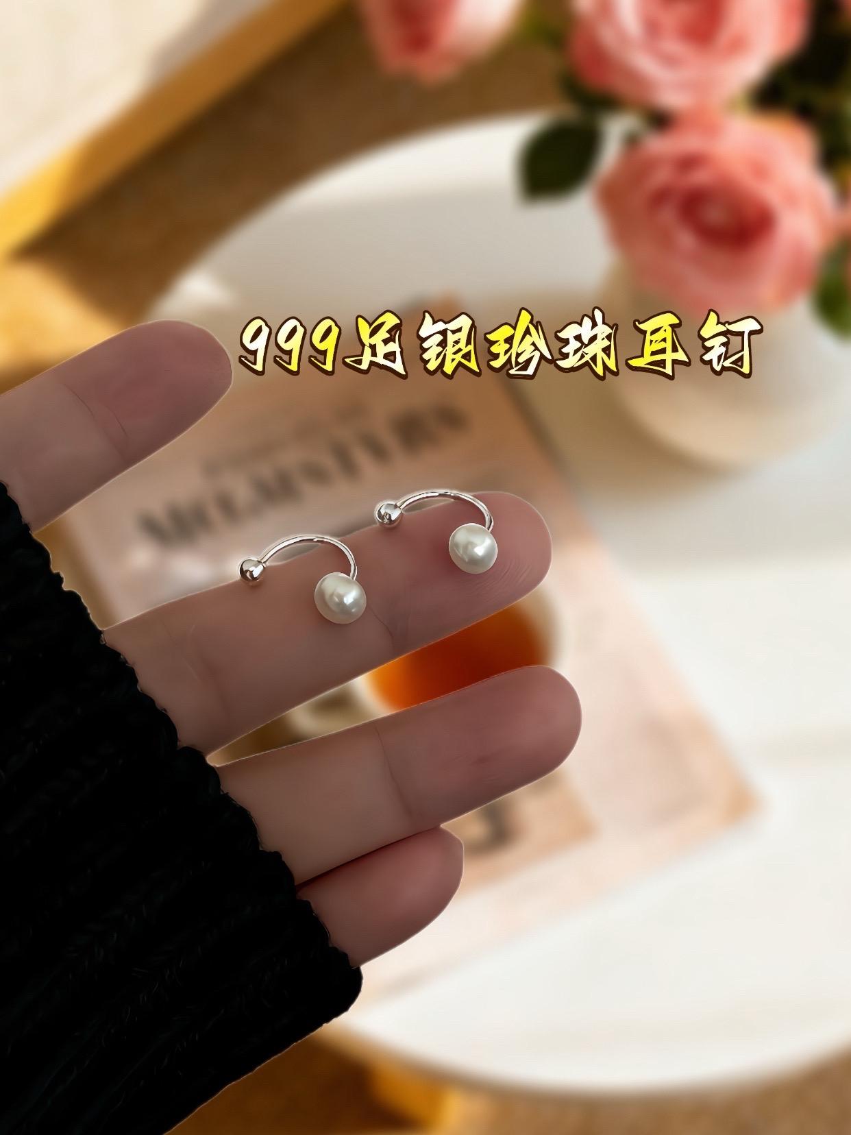 足银珍珠耳钩#时尚饰品 #耳饰搭配 #时尚耳环 #耳环 #耳钉