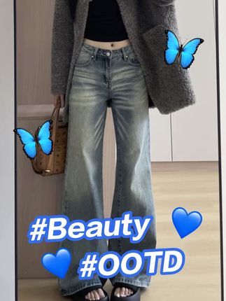 高个子加长美式复古不贴腿微喇牛仔裤女宽松显瘦直筒拖地喇叭裤子#懒人必备 #谁穿谁好看系列 #简约大气 #人手一条日常百搭牛仔裤 #秀出你的春日穿搭