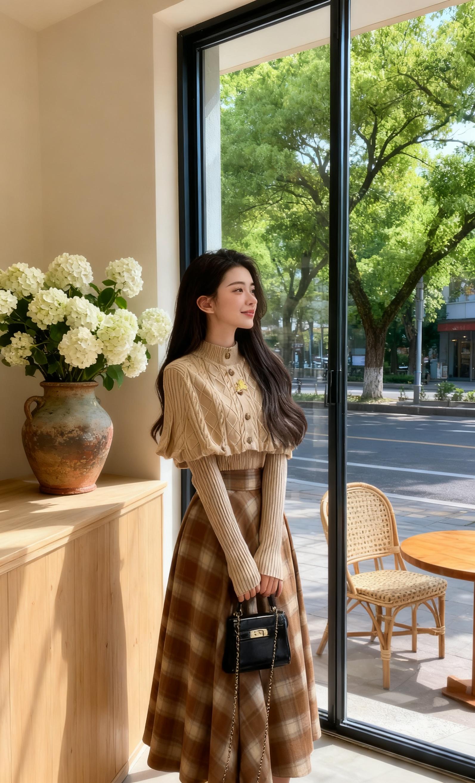 温柔针织搭配格纹半裙,复古又优雅,气质满分~🍁👗 #每日分享 #穿搭分享