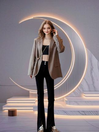 【现货+运费险】高腰开叉微喇裤女春秋显瘦爆款休闲弹力黑色喇叭裤