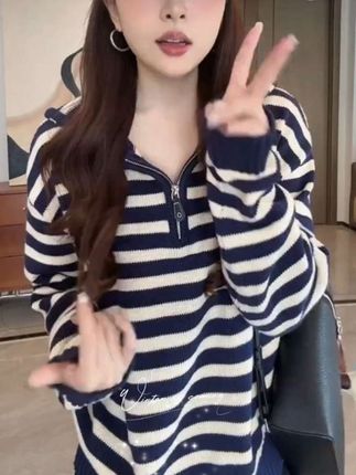 2025春秋新款连帽条纹针织衫女士宽松阔腿休闲裤时尚套装洋气女装!#无限回购的宝箱单品 #女装穿搭 #秋季穿搭 #新款女装 #穿搭技巧