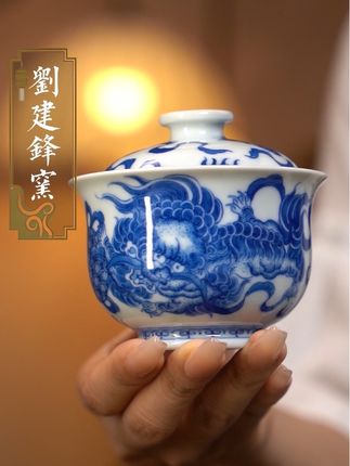 茶生活#喝茶#茶具#景德镇手绘茶具 刘建锋柴烧狮子套组