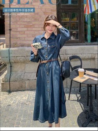独特超好看长袖牛仔连衣裙女早秋2025新款收腰显瘦气质减龄衬衫裙#潮流时尚穿搭 #自留款推荐