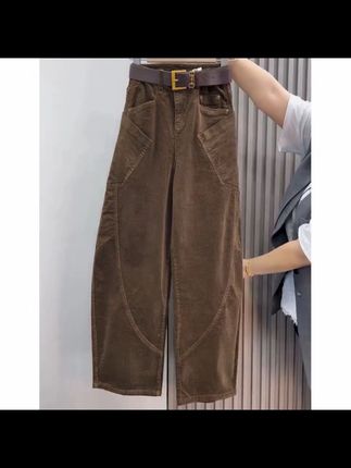 景倩妮设计感弯刀灯芯绒休闲裤2025年秋季新款高腰显瘦窄版阔腿裤#阔腿裤