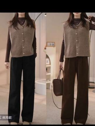 小个子秋季咖色显瘦高腰直筒毛呢休闲裤子#直筒裤 #休闲裤 #高腰显瘦 #秋季穿搭 #新款上新