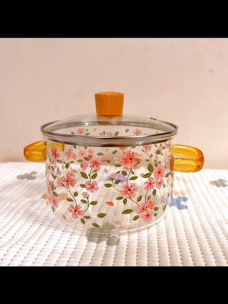 家用粉花高硼硅带盖泡面碗炖汤煲双耳碗煤气加热煲可明火#家用#好物#高颜值#好东西一起分享#面碗