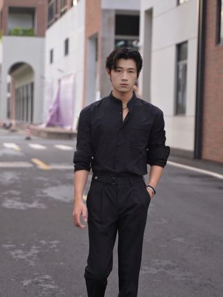 男人这么穿就很帅啊#衬衫控 #气质穿搭 #立领衬衫 #秋季新款