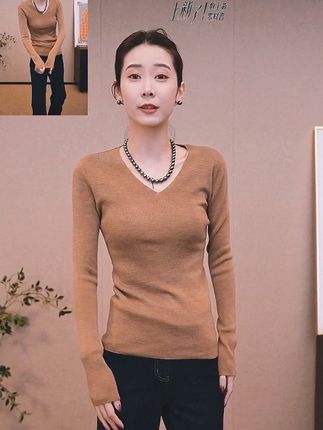CHENSMCHEN 100绵羊毛V领长袖针织衫女休闲百搭打底衫CSZ8318WL#陈什么陈 #羊毛衫 #打底衫 #针织衫 #秋冬穿搭