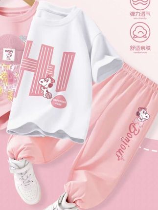 史努比女童夏季套装2025新款休闲女大童夏装衣服儿童时尚运动服夏#女童夏季套装 #儿童时尚穿搭 #儿童运动套装 #甜美女孩 #儿童可爱套装