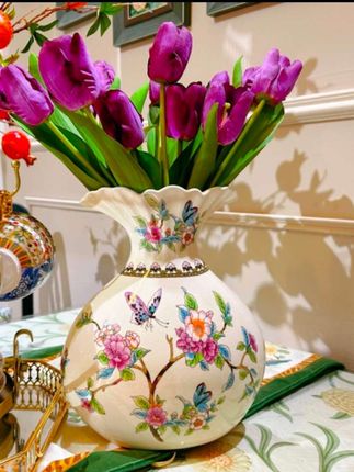 高档蝶恋花陶瓷釉冰裂纹(钱袋花瓶)#陶瓷花瓶摆件 #花瓶摆件
