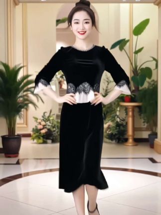 丝绒轻奢高贵女装2025 秋季新款高级感长袖黑色假两件显瘦连衣裙子#早秋姐感穿搭气质顶满#秋季如何拜托土气#气质优雅连衣裙#收腰设计完美展现曲线美#怎么穿都好看@巨量千川