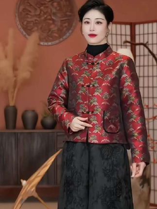 【静哚】新中式国风提花春秋时尚休闲复古盘扣双口袋上衣#国风古韵 #优雅气质女装#显瘦穿搭