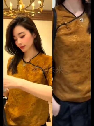 新中式复古风圆领斜襟长袖女2025年秋季新款气质时尚高级感上衣女#上衣穿搭 #新款分享 #时尚穿搭 #气质女神