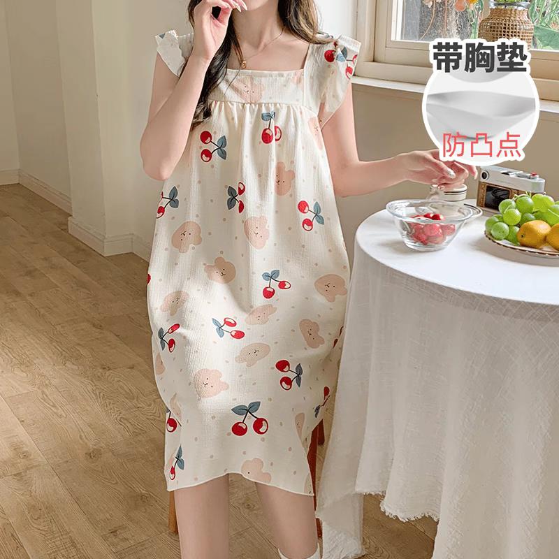 带胸垫睡裙夏季吊带薄款睡衣女新款女士连衣裙学生网红家居服夏天#好东西一起分享 #裙子推荐