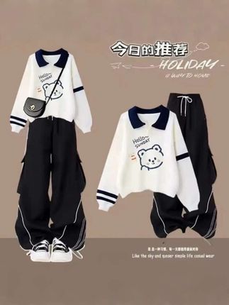 春秋新款女大童学生洋气休闲polo领长袖卫衣工装长裤套装#女童卫衣工装裤套装#高品质童装 #套装穿搭 #女童春秋穿搭 #学生春秋休闲两件套