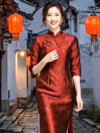 气质喜婆婆旗袍秋季中国风提花红色日常改良喜妈妈敬酒服2435