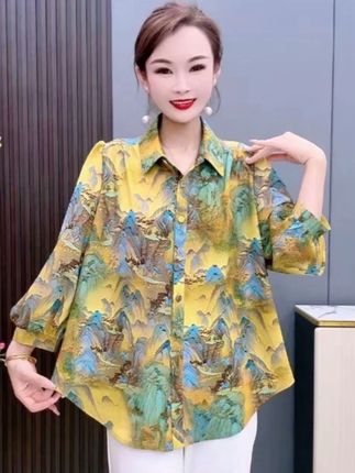 中年打底衫七分袖衬衫不错不错