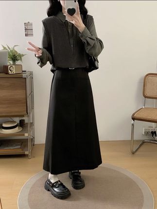 大码女装高级感套装秋季假两件针织上衣胖MM显瘦半身裙两件#御姐风穿搭 #今日穿搭 #显瘦原创服饰 #显高显瘦 #穿搭穿搭