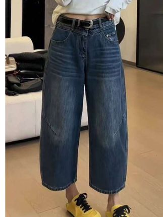 窄版阔腿牛仔裤子女早秋新款梨形身材九分裤大码胖妹妹显瘦萝卜裤#简约穿搭 #穿搭分享 #每日分享 #女装穿搭 #休闲穿搭 抖音小助手