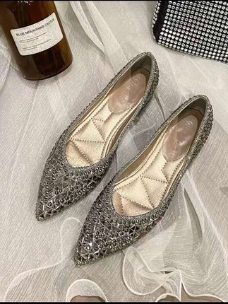 #日常分享 sendijia/森迪加满钻单鞋粗跟软底软面百搭仙女舒适女尖头平底鞋